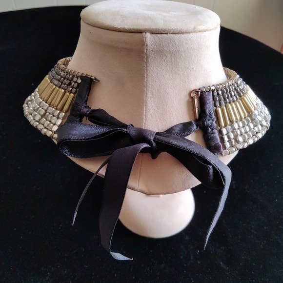 Iris Apfel & Bajalia Tri-color Metal Beaded Chunky Collar Statement Necklace - Picture 4 of 14